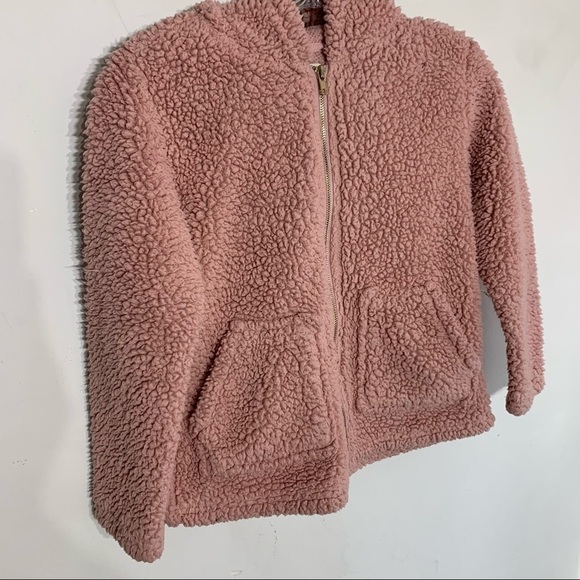 Forever 21 hooded Teddy fleece pink girls zip up jacket sweatshirt size 7 - Picture 3 of 4